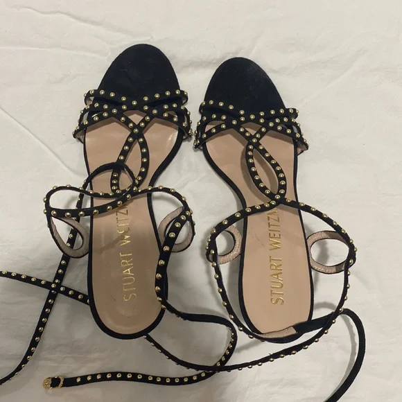 Stuart Weitzman Black and Gold Studded Heels - Picture 7 of 9